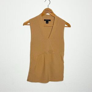 August Silk Women's V-Neck Ribbed Knit Sleeveless Top Beige Soft & Stretch Sz L